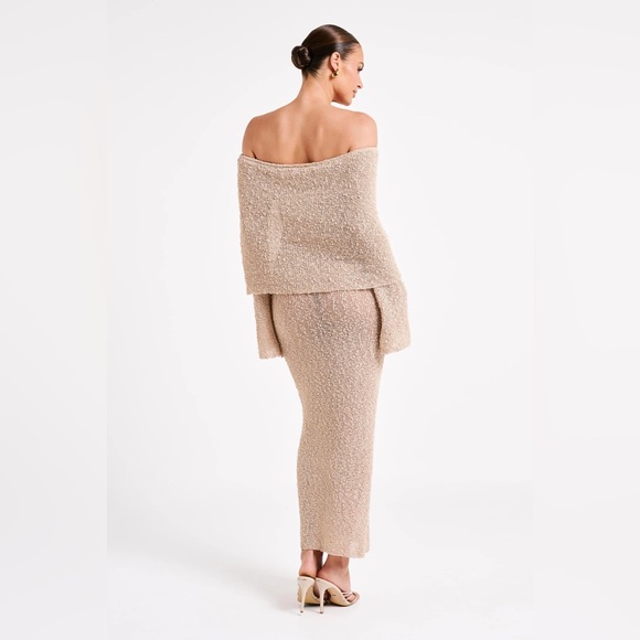 MESHKI Marisol Boucle Off-Shoulder Dress, Wheat - Picture 10 of 13